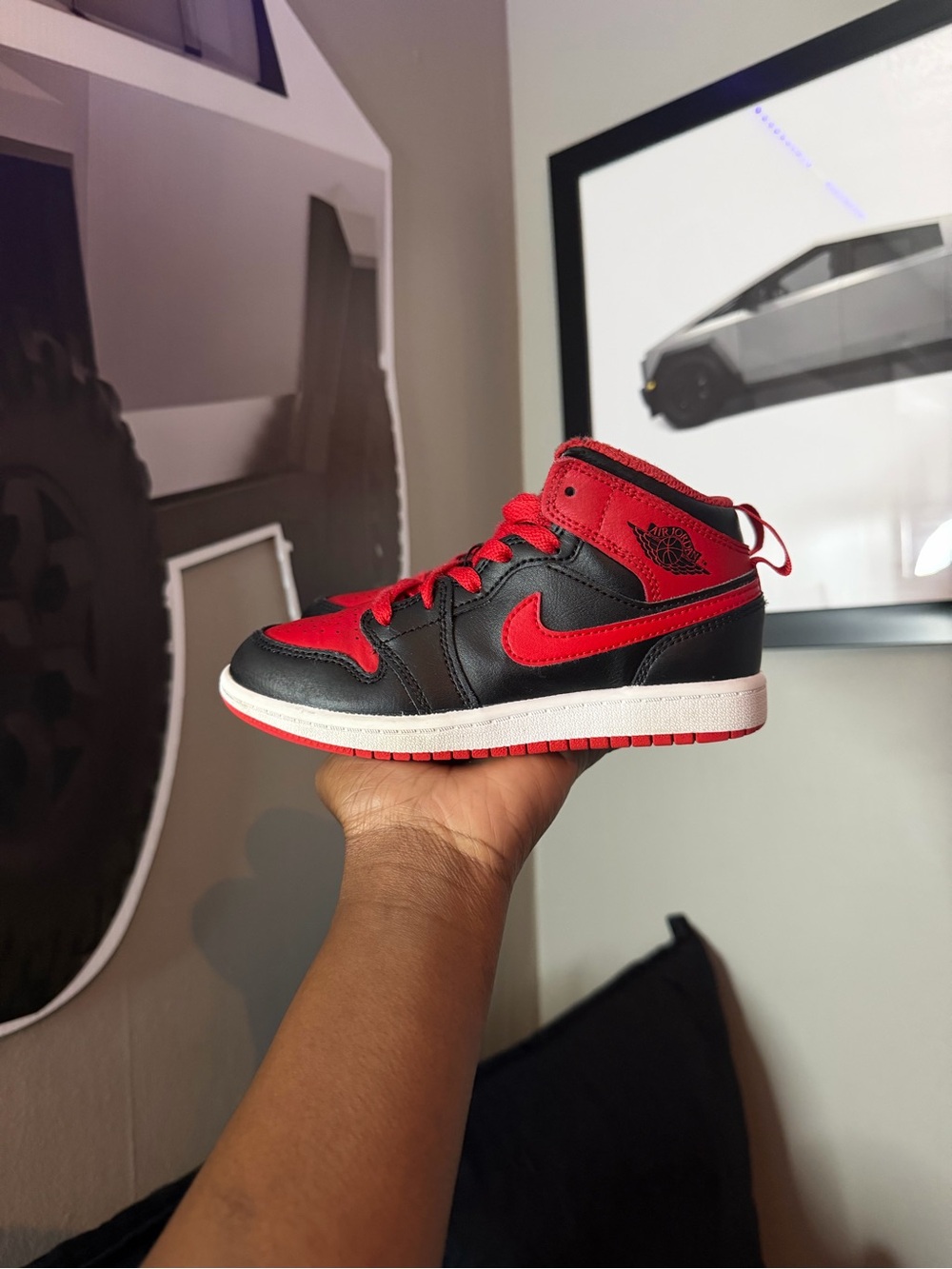 Nike Black and Red High-Top Kids Sneaker